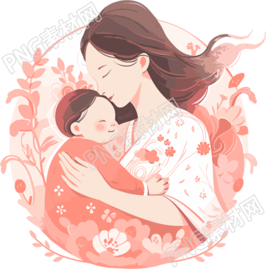 母親節(jié)母親抱著嬰兒中國風(fēng)插畫