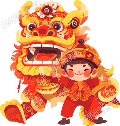 舞獅男孩傳統(tǒng)文化插畫