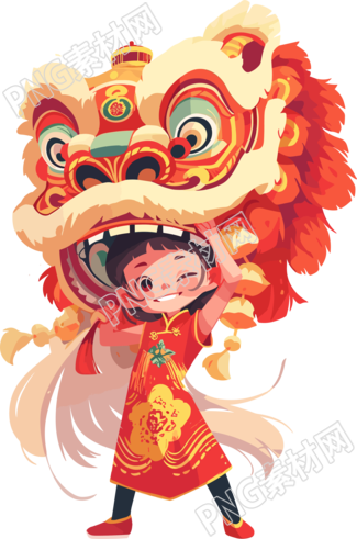 舞狮中国传统插画