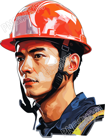 工人帶紅色安全帽插畫設(shè)計(jì)