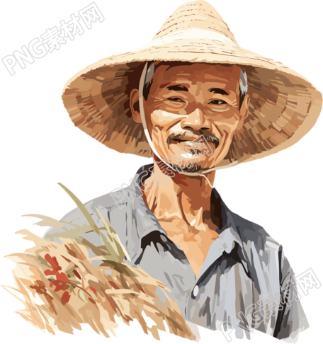 农民戴草帽创意插画