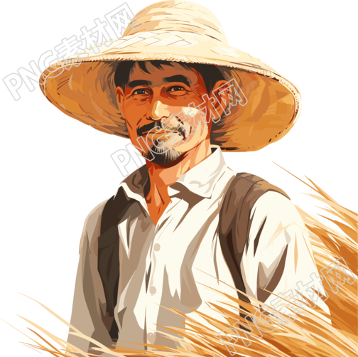农民戴着草帽创意插画