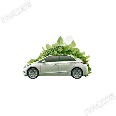 3D環(huán)保汽車和樹(shù)葉創(chuàng)意插圖