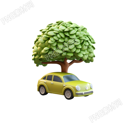 3D環(huán)保汽車綠色大樹商用插畫