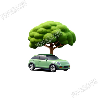 3D環(huán)保汽車和附近的樹插圖