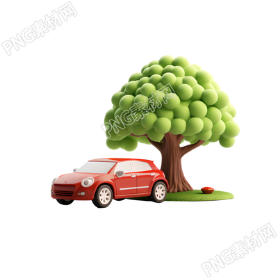 3D環(huán)保汽車大樹圖標(biāo)插圖