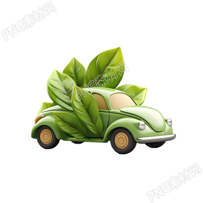 3D環(huán)保汽車可愛樹葉插畫