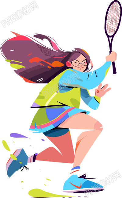 打羽毛球的女生卡通插畫