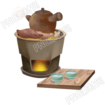 圍爐煮茶烤地瓜透明背景插圖