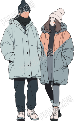 冬日情侶冬天插畫設(shè)計素材PNG