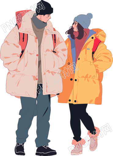 冬日情侶平面插畫