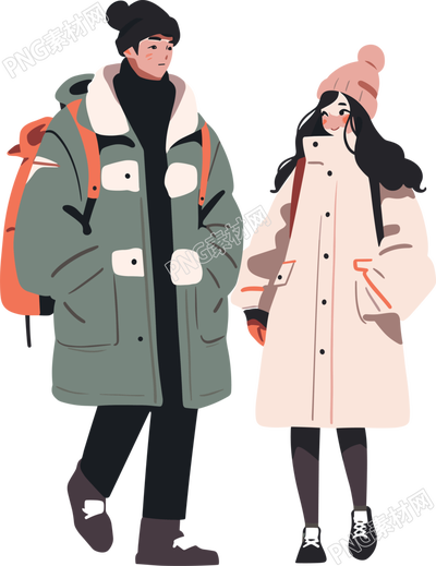 冬日情侶平面插畫素材