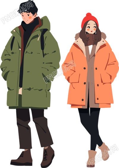 冬日情侶平面插畫素材