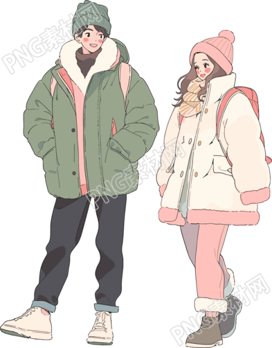 冬日情侶平面插畫