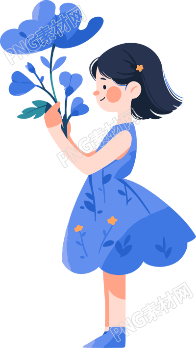 拿著花的小女孩插圖素材