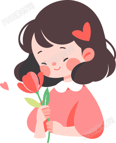 拿著花的小女孩高清插圖