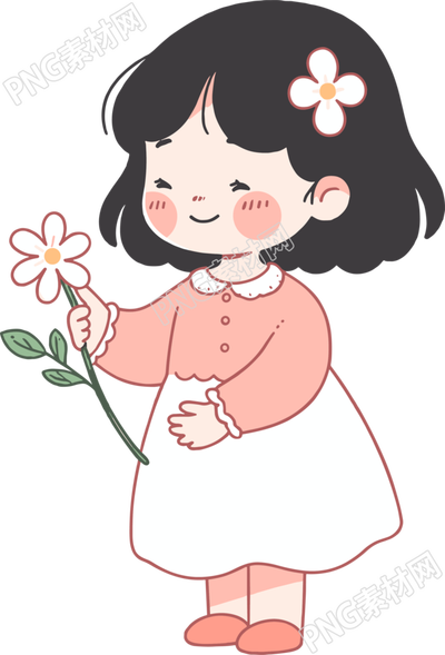 拿著花的小女孩極簡插圖設計
