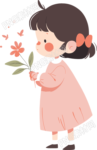 拿著花的小女孩高清插圖設計
