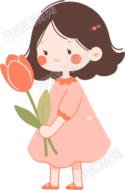 拿著花的小女孩素材