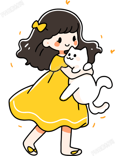卡通小女孩與小白貓PNG圖形素材