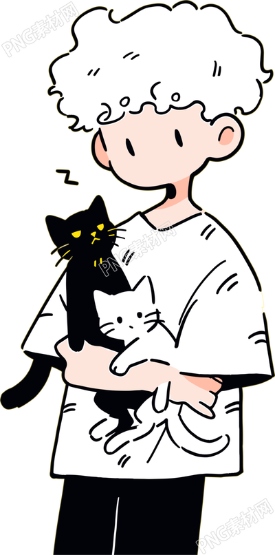 卡通小男孩和小貓插圖