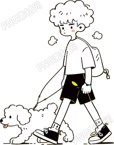 卡通小男孩和小狗PNG素材