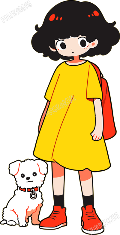卡通小女孩和小狗插畫設(shè)計(jì)