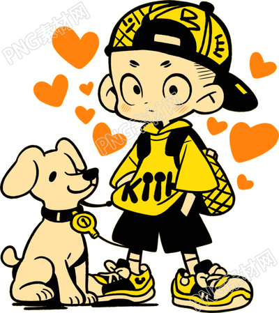 卡通小男孩和狗狗插畫