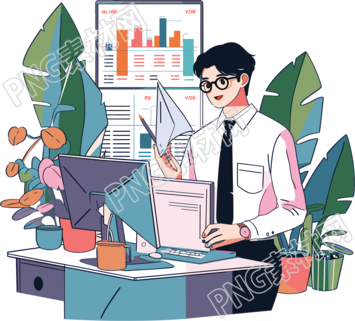 職場男生極簡人物插圖