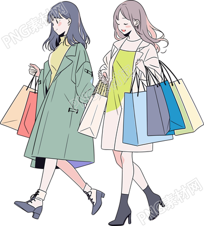 時(shí)尚女孩購物彩色插畫設(shè)計(jì)素材