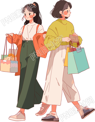 時(shí)尚女孩購物高清插畫素材