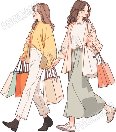 時(shí)尚女孩購物透明背景素材