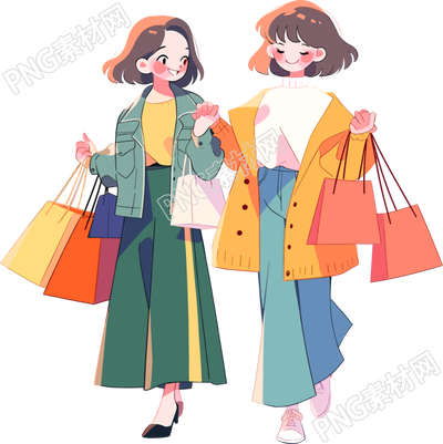 時(shí)尚女孩購物可商用插畫