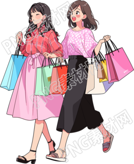 時(shí)尚女孩購物可商用插畫