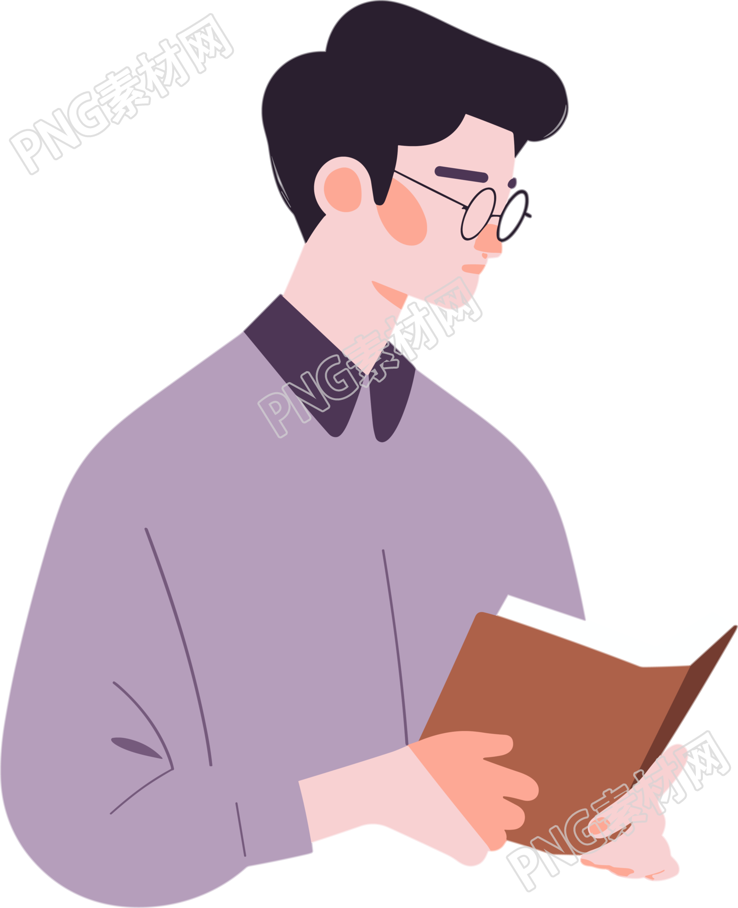 男生读书简单的平面插画