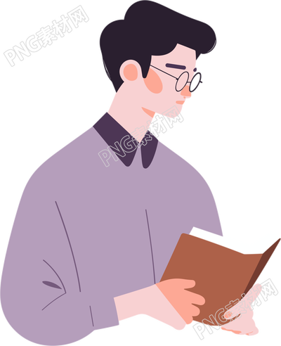 男生讀書簡單的平面插畫
