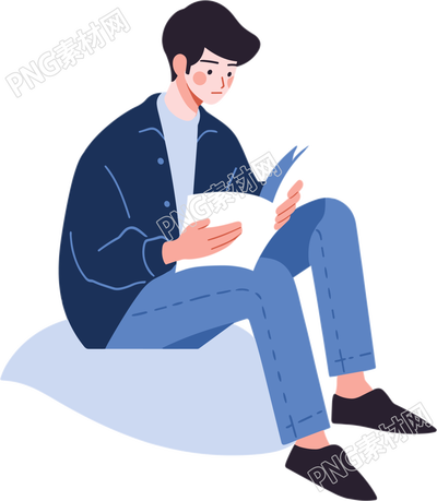 男生讀書扁平插圖圖形素材