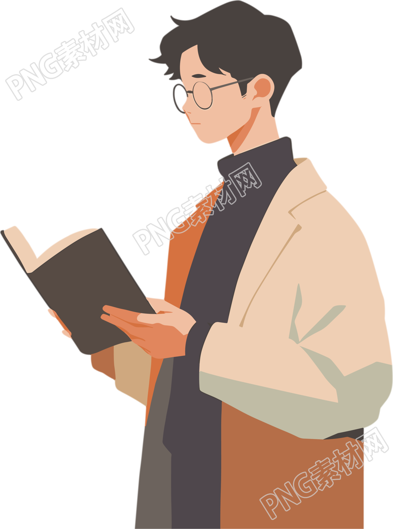男生读书简洁风格插画设计素材