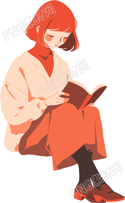 讀書女孩簡潔扁平元素