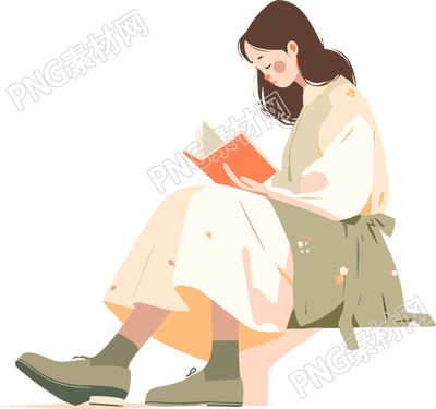讀書女孩透明背景插圖