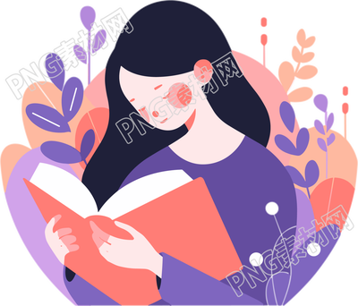 讀書女孩平面插圖素材