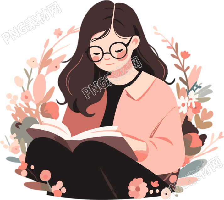 读书女孩简洁扁平插图