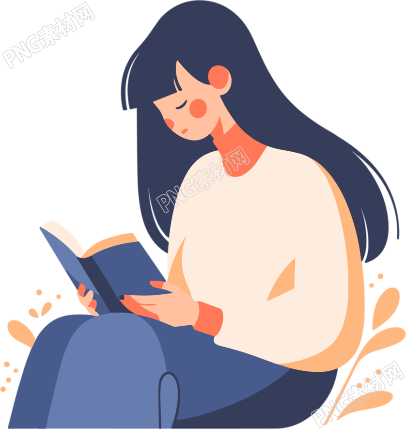 读书女孩简洁可爱的插图
