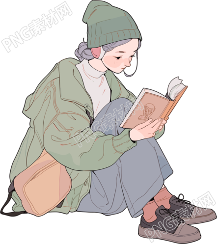 读书女孩简洁扁平插画