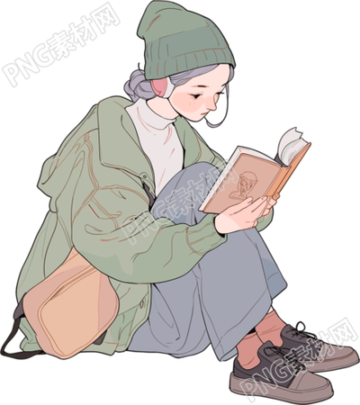 讀書女孩簡潔扁平插畫