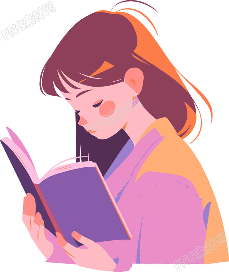 读书女孩简洁插图设计素材