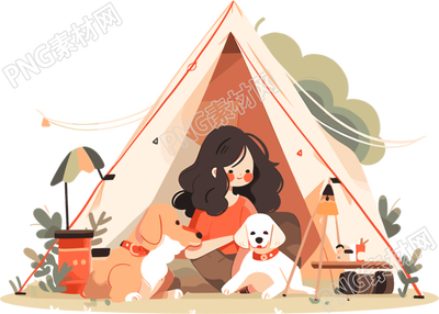 女孩狗狗露營創(chuàng)意設計插圖