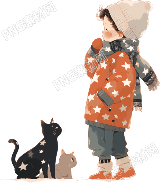 男孩和猫星星图案插画