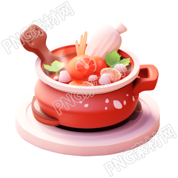 3D火鍋圖標(biāo)透明背景插畫