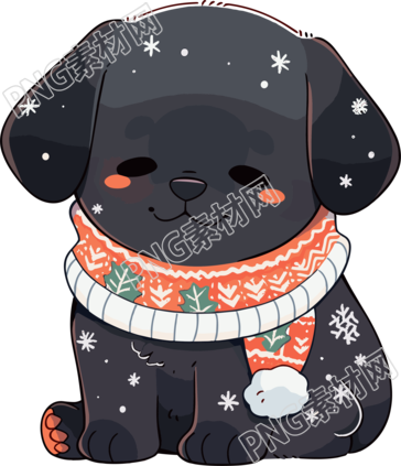 冬日小狗戴圍巾插畫